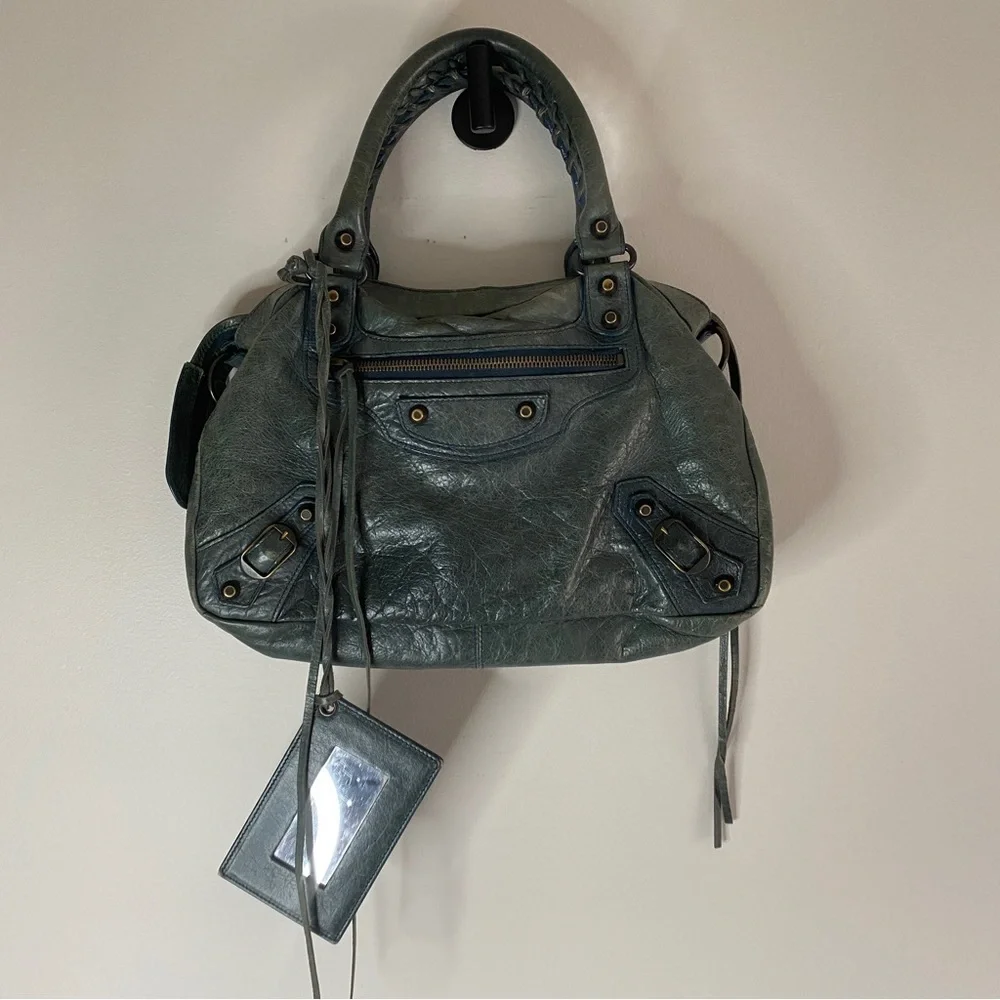 Vintage Balenciaga City Mini green teal leather handbag - Picture 4 of 14